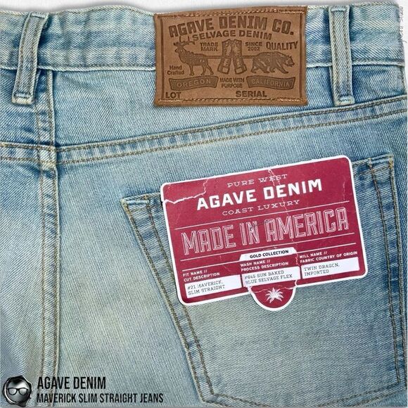 AGAVE DENIM MAVERICK SLIM STRAIGHT SELVAGE DENIM JEANS IN SUN BAKED BLUE 32 X 36 - Picture 3 of 12